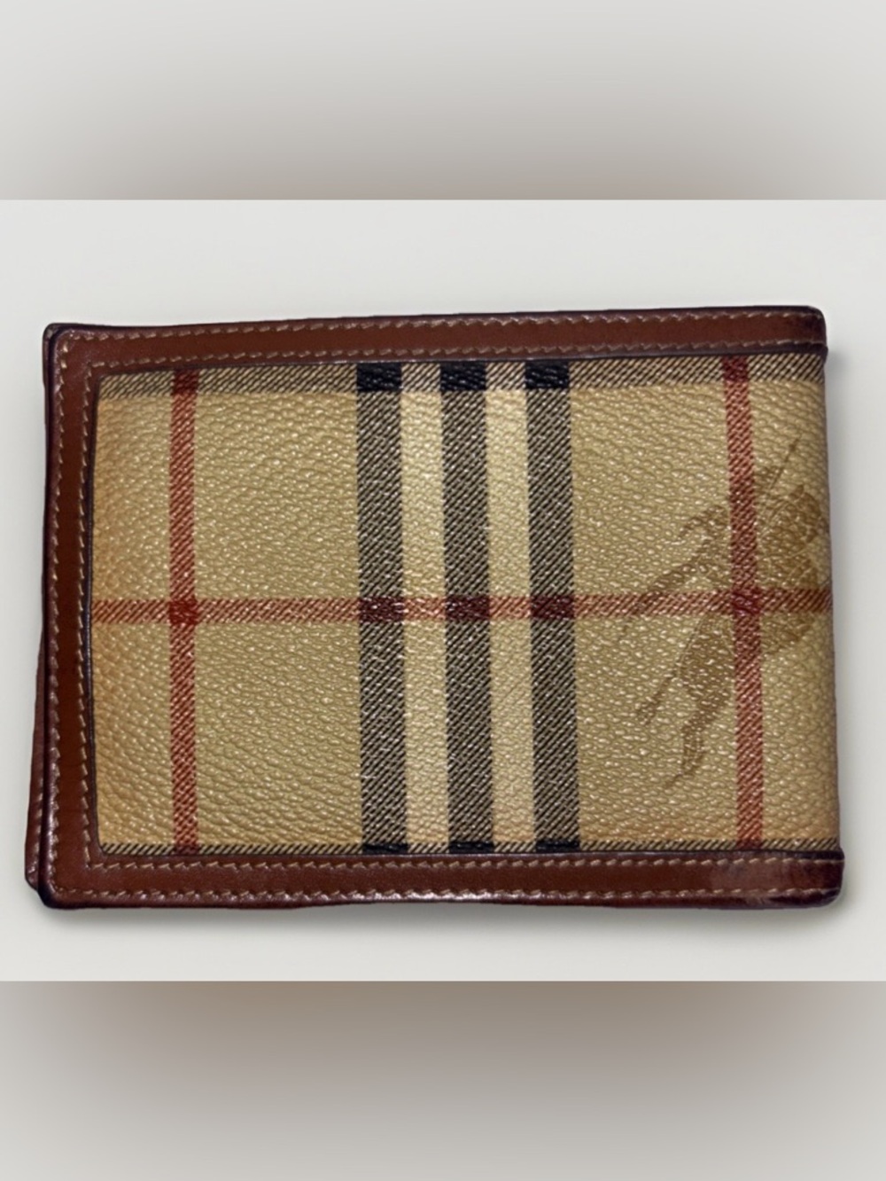 Burberry Vintage Nova Check Brown Leather-Trim Bi fold Wallet - Picture 4 of 9